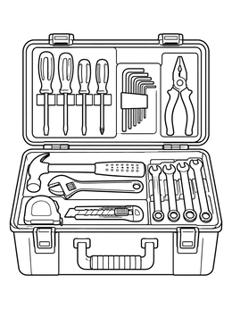 An organized open toolbox featured in this detailed labor day coloring page.
