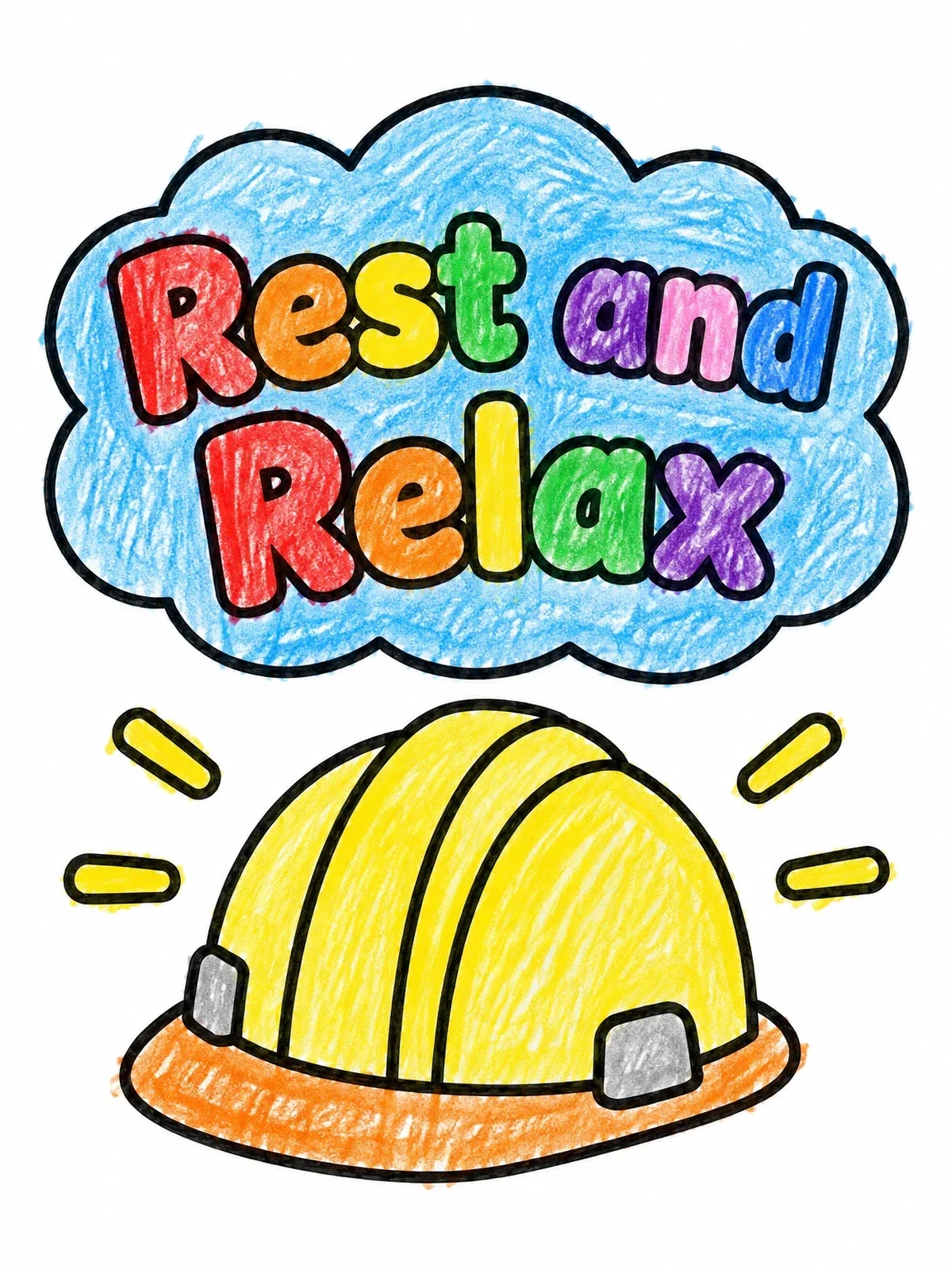 Colored example of the Rest And Relax Hard Hat coloring page