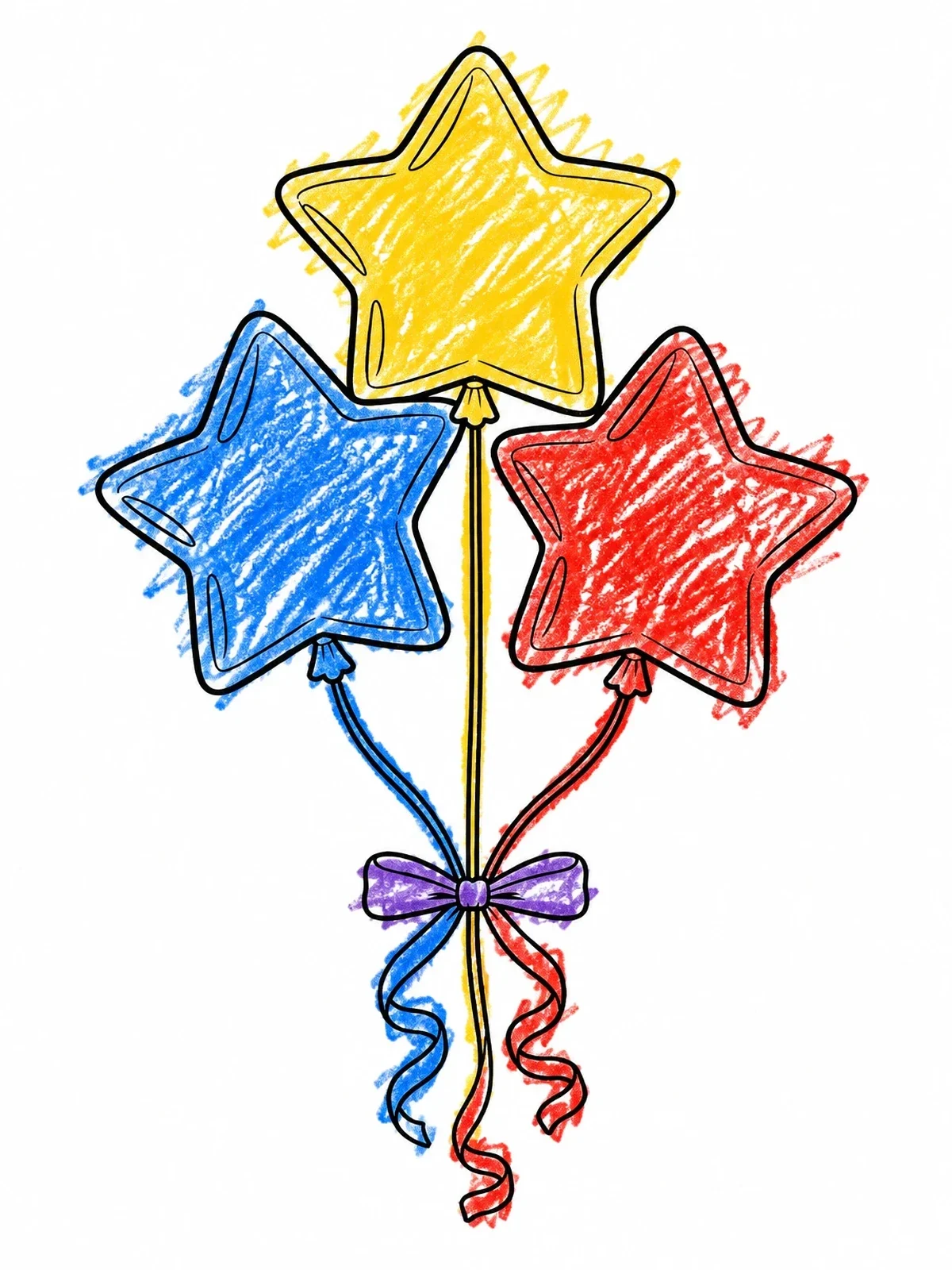 Colored example of the Trio Of Star Shaped Balloons coloring page