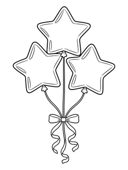 A bunch of three star balloons tied with a bow in a labor day coloring page.