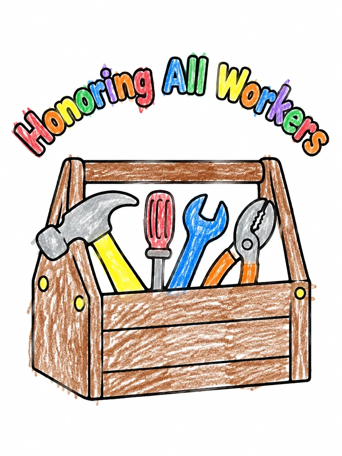 Colored example of the Toolbox Honoring All Workers coloring page