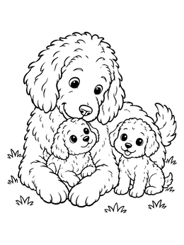 Free printable Labradoodle Mother With Cute Puppies coloring page