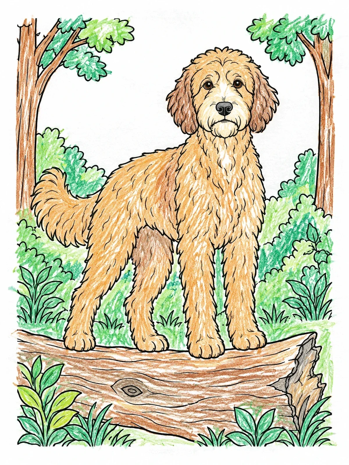 Colored example of the Labradoodle On A Fallen Log coloring page
