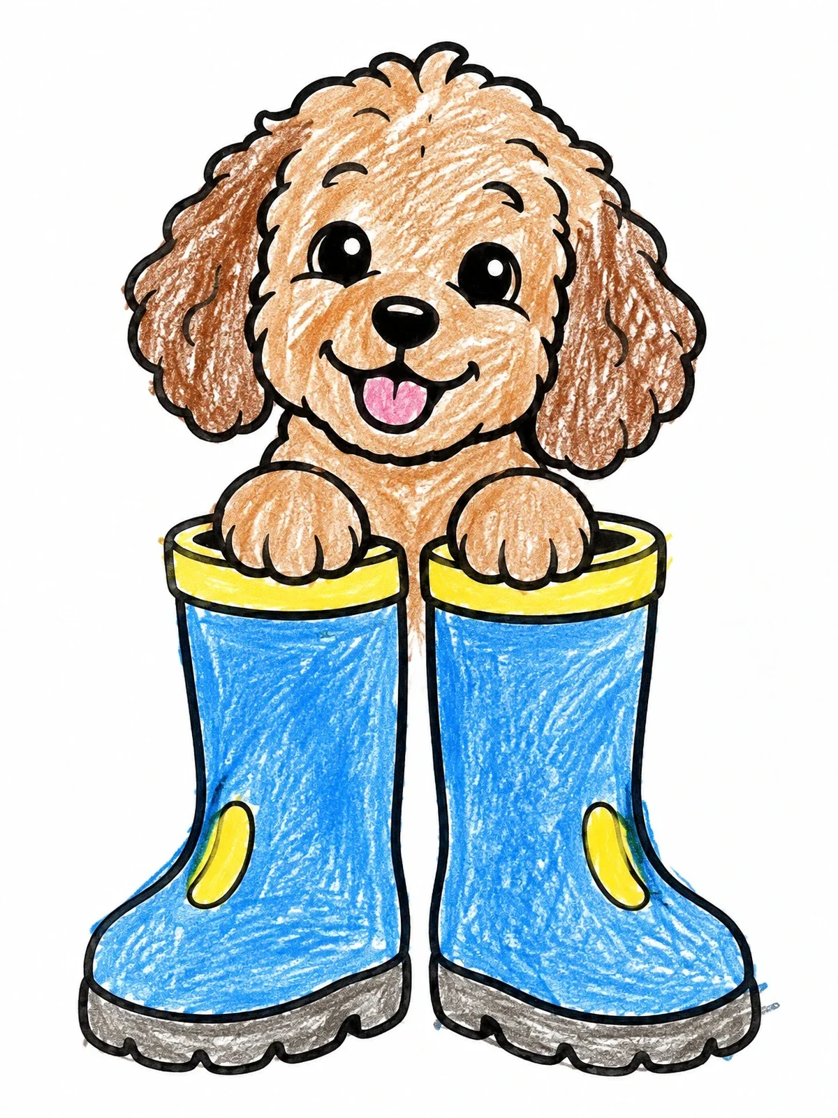Colored example of the Labradoodle Puppy In Rain Boots coloring page