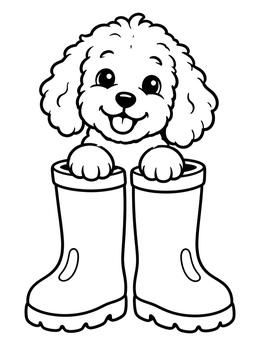 Free printable Labradoodle Puppy In Rain Boots coloring page