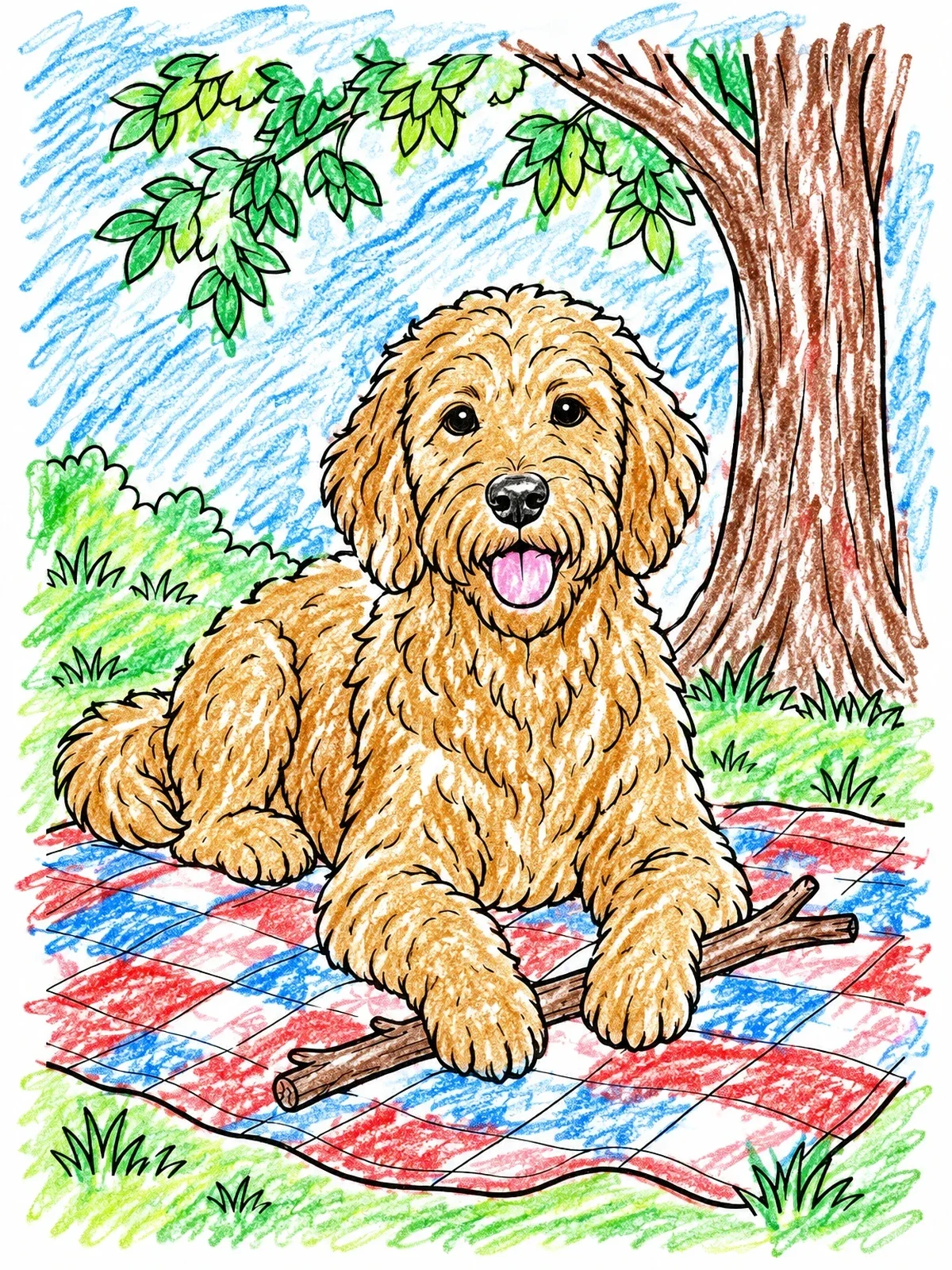 Colored example of the Labradoodle Resting Under A Tree coloring page