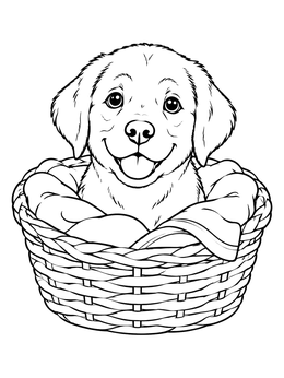Free printable Happy Labrador Puppy In Basket coloring page