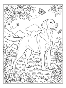 Free printable Labrador Retriever In Blooming Garden coloring page