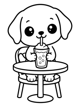 Free printable Puppy Sipping A Drink At Cafe coloring page