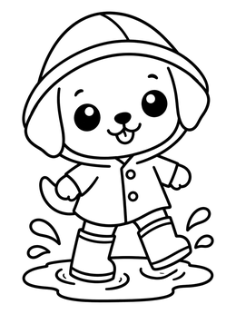 Free printable Puppy Splashing In Puddles coloring page