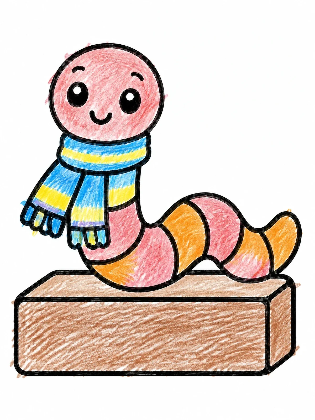 Colored example of the Cheerful Worm In A Scarf coloring page