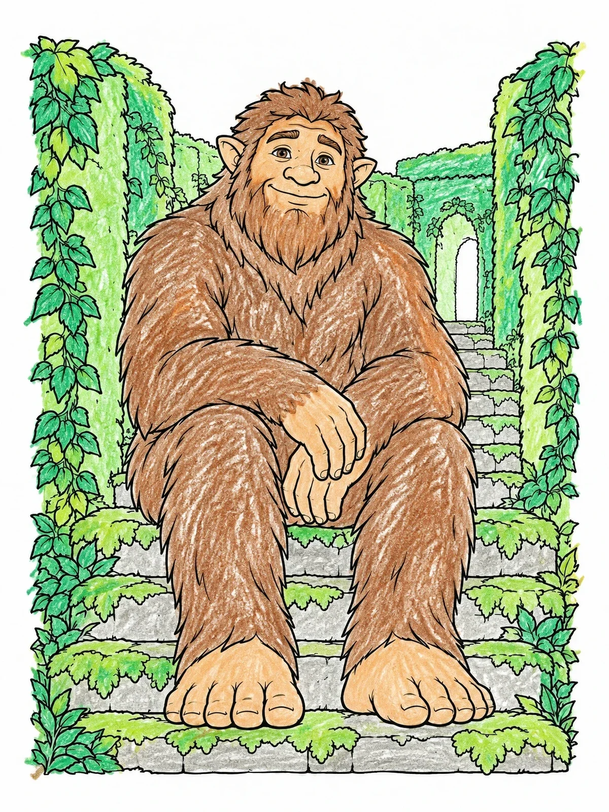 Colored example of the Friendly Furry Giant In Maze coloring page