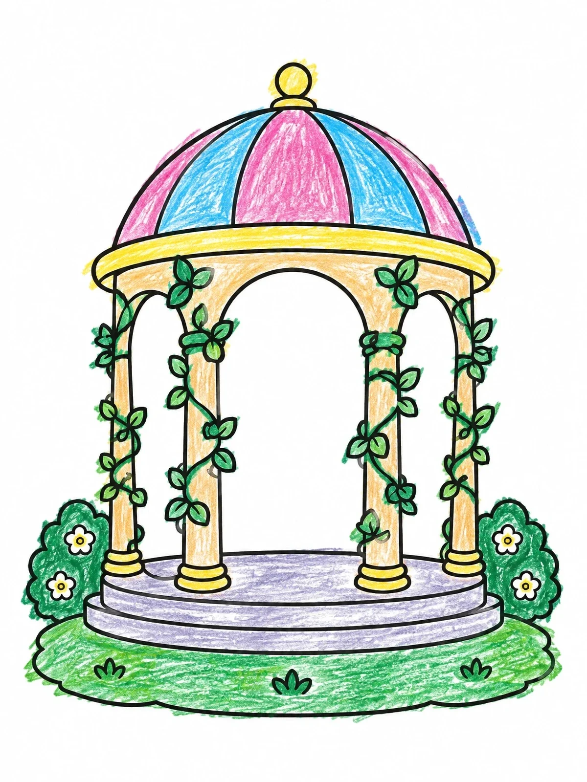 Colored example of the Garden Gazebo With Climbing Vines coloring page