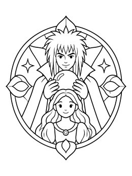Free printable Goblin King And Sarah Fantasy Portrait coloring page