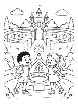 Free printable High Five At The Castle Maze Fountain coloring page