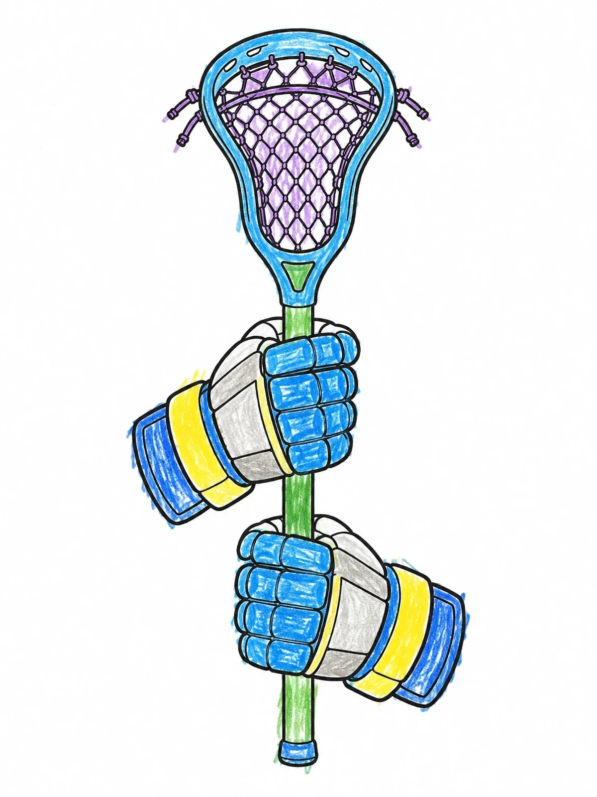 Colored example of the Lacrosse Stick And Padded Gloves coloring page
