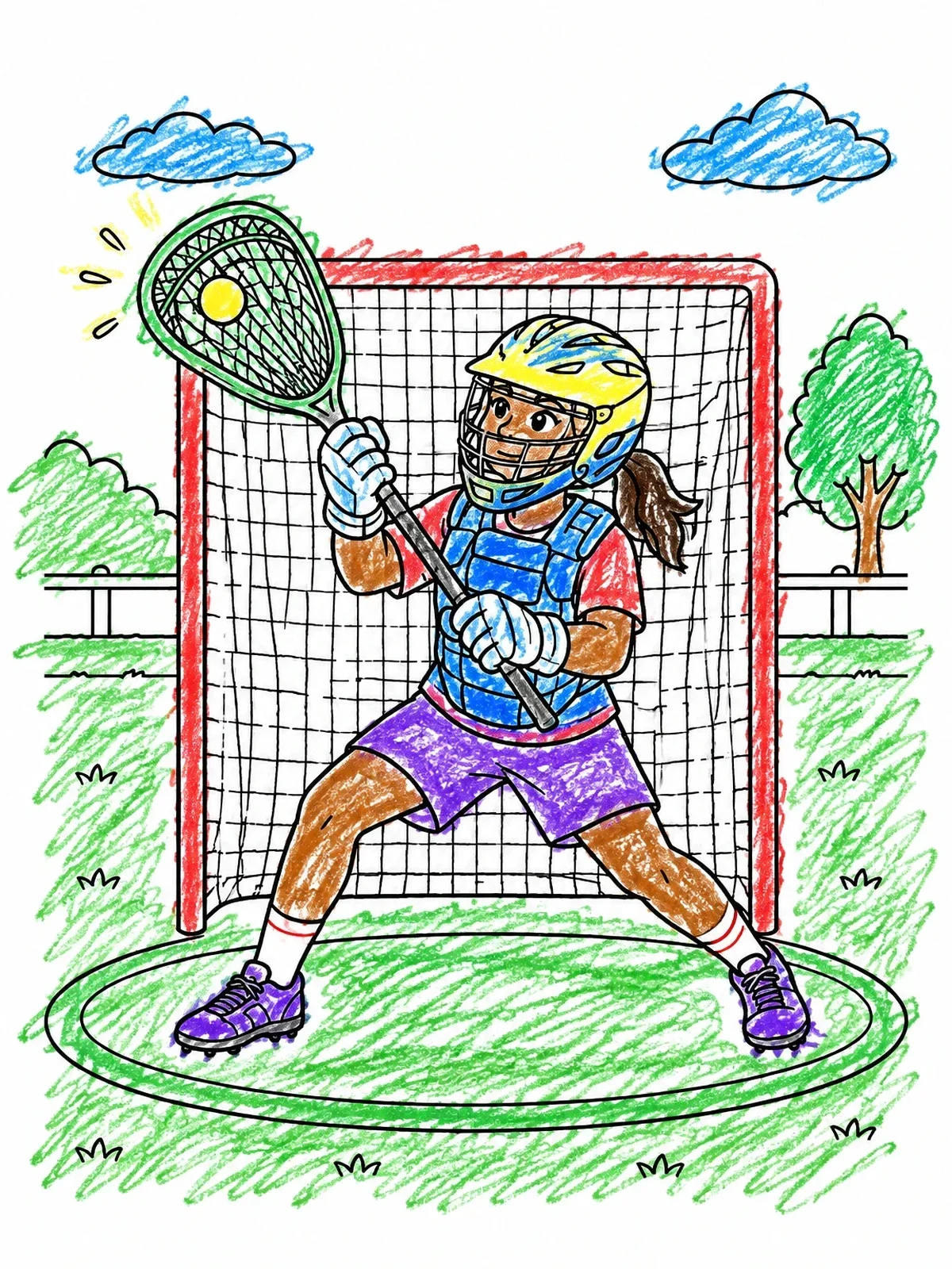 Colored example of the Lacrosse Goalie Making A Save coloring page