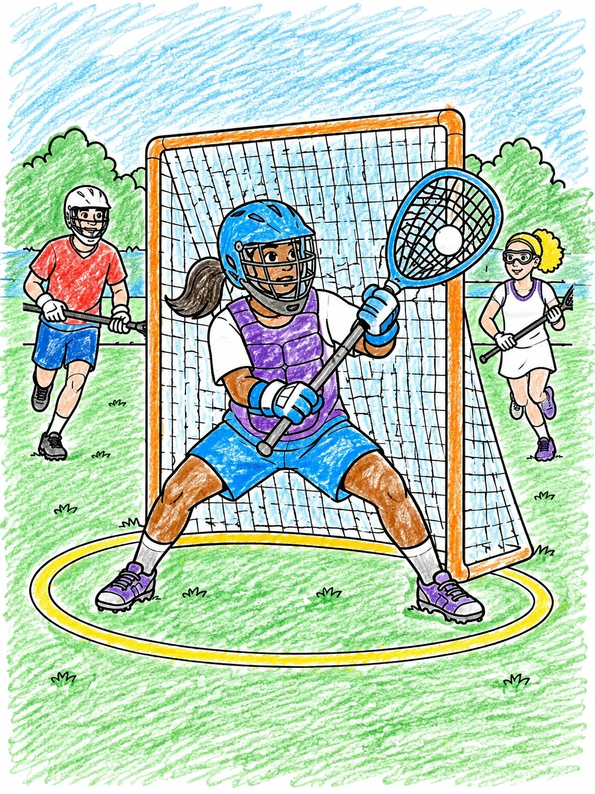Colored example of the Lacrosse Goalie Making A Save coloring page