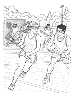 Free printable Lacrosse Match Action On Field coloring page
