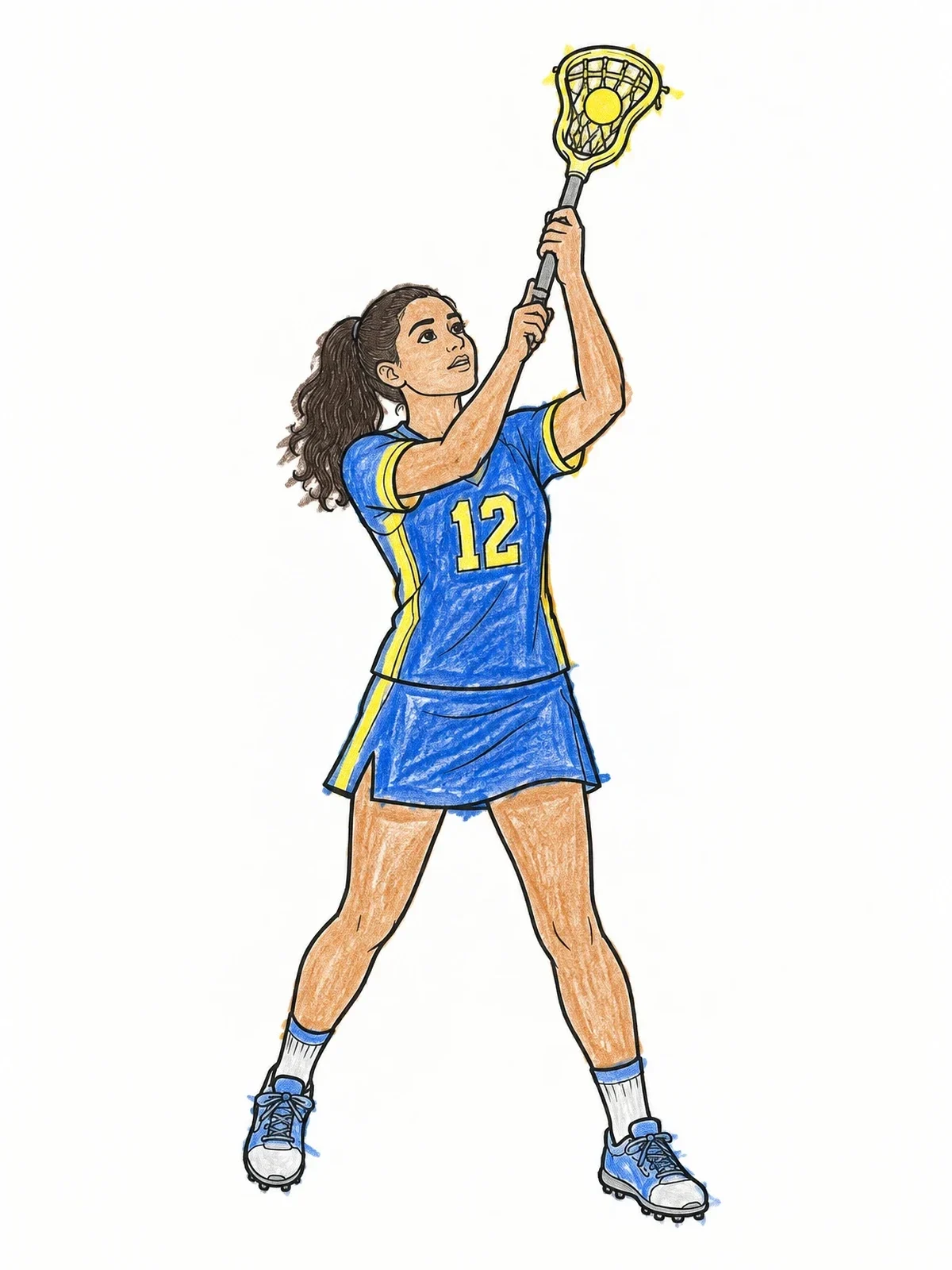 Colored example of the Lacrosse Player Catching High Pass coloring page