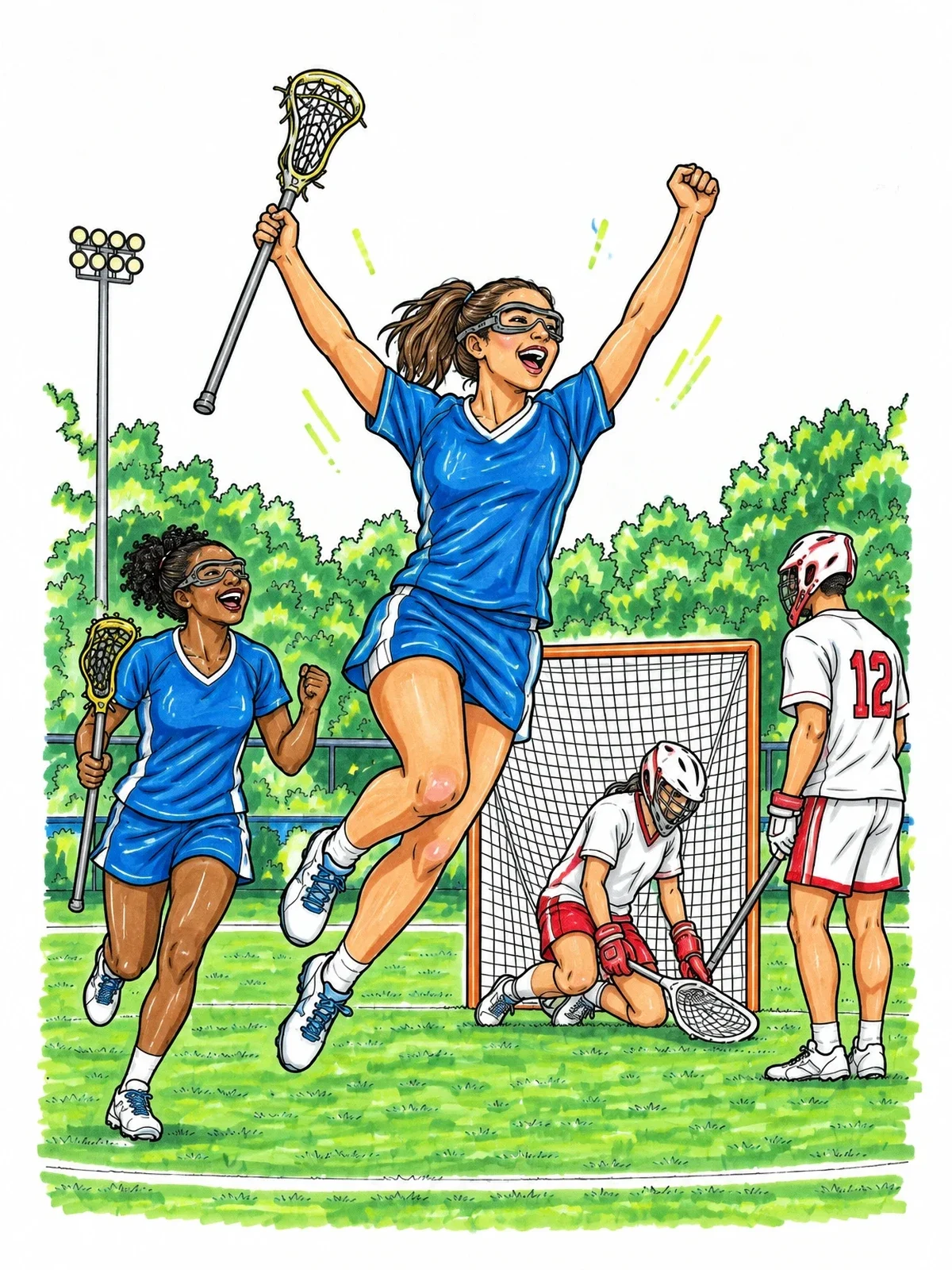 Colored example of the Lacrosse Goal Celebration On Field coloring page