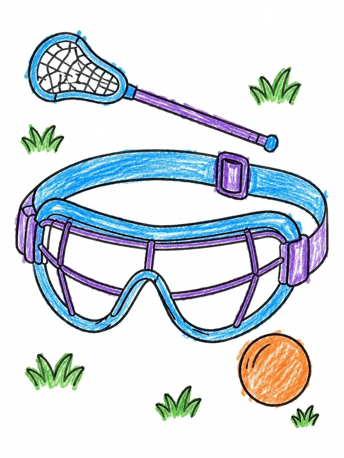 Colored example of the Lacrosse Goggles And Stick Gear coloring page