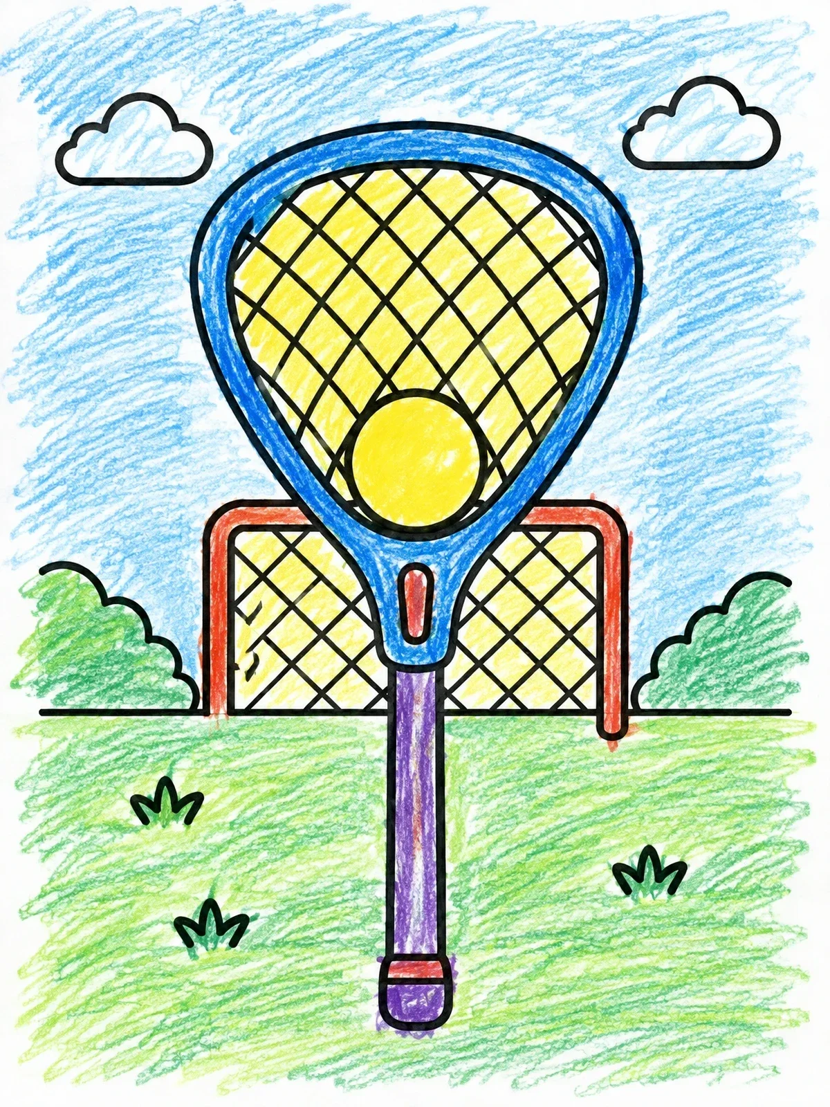 Colored example of the Lacrosse Stick And Goal On The Field coloring page