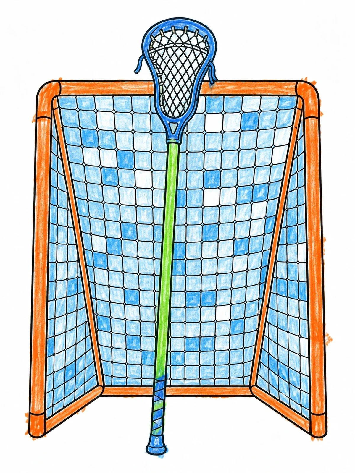 Colored example of the Lacrosse Stick And Goal Net coloring page