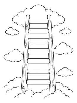 A wooden ladder leading up into puffy clouds on this goal setting coloring page.