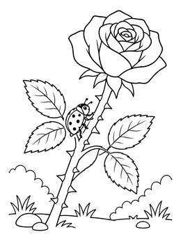 Free printable Ladybug Climbing A Thorny Rose coloring page