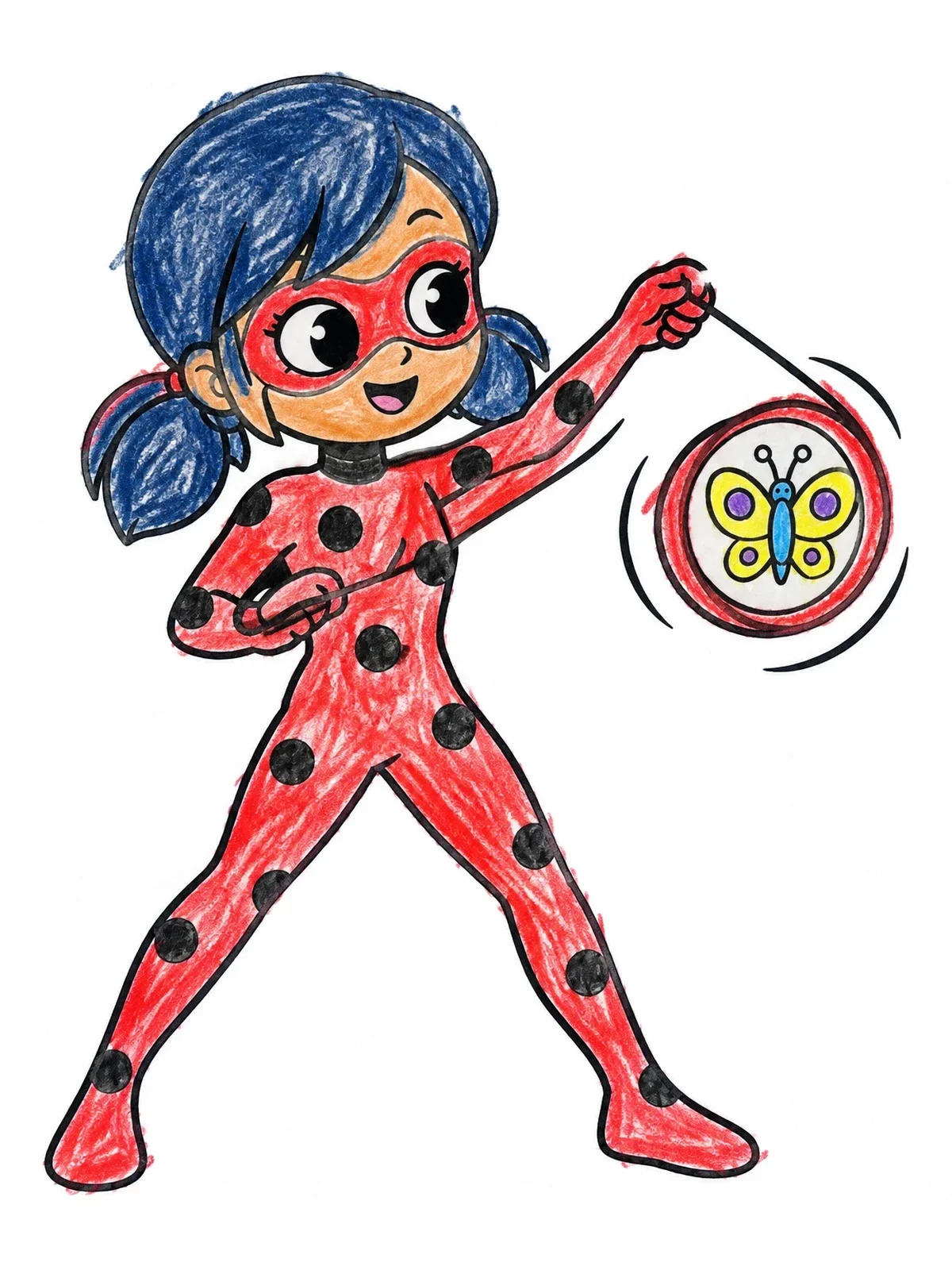 Colored example of the Cute Spotted Superhero Girl With Yo Yo coloring page