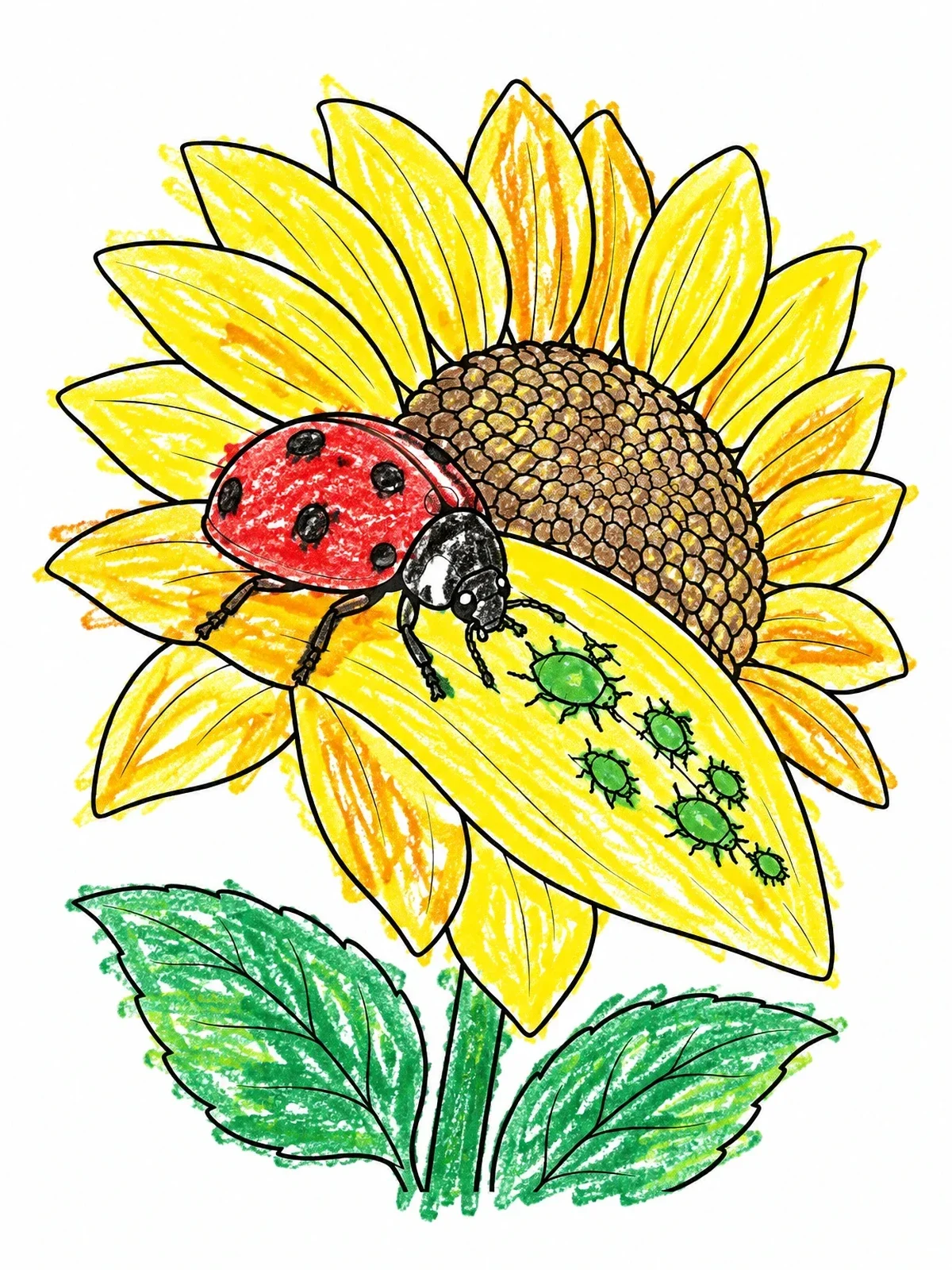 Colored example of the Ladybug On Sunflower Petal coloring page