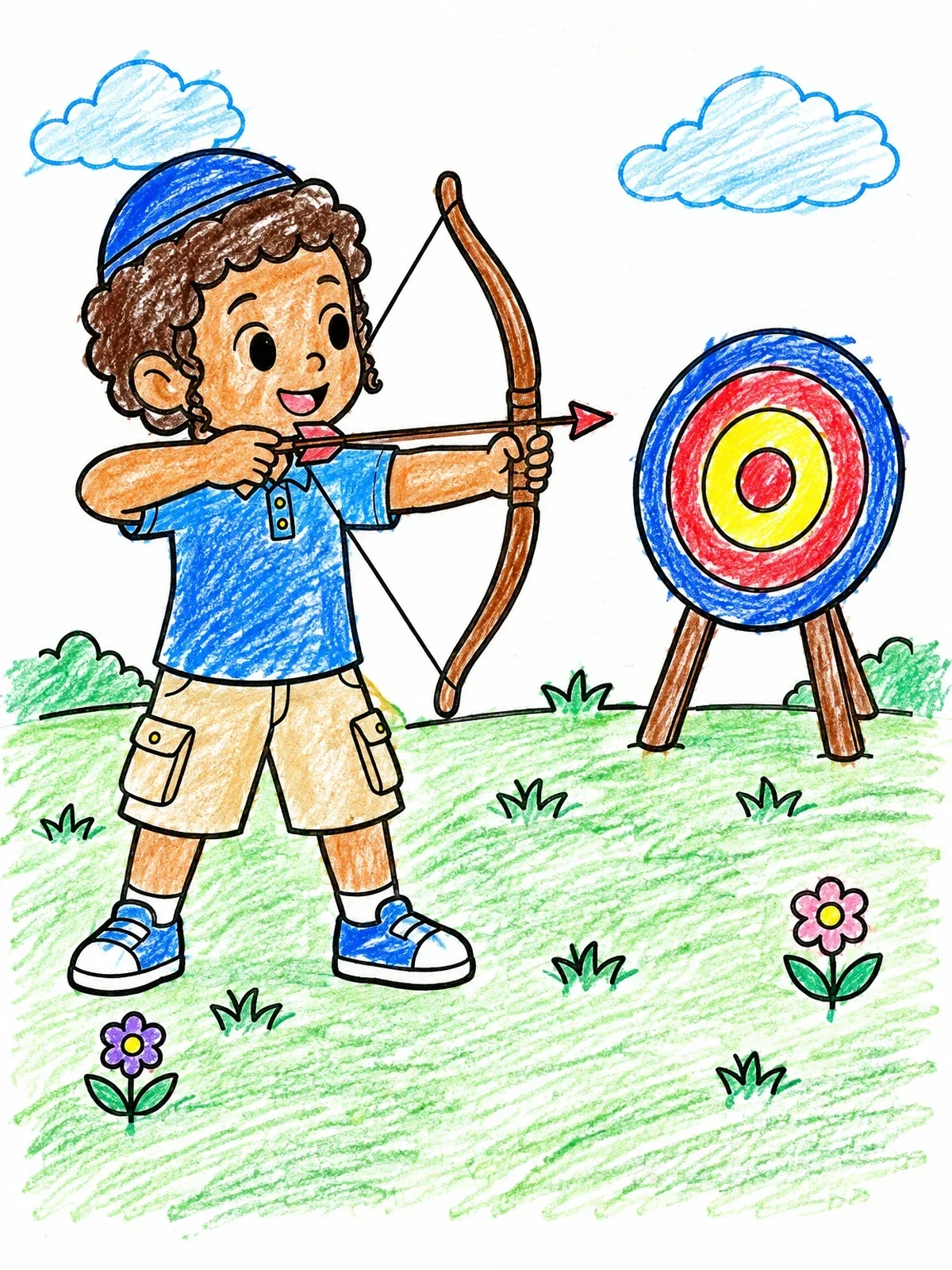 Colored example of the Boy With Bow And Target coloring page