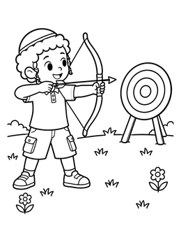 Free printable Boy With Bow And Target coloring page