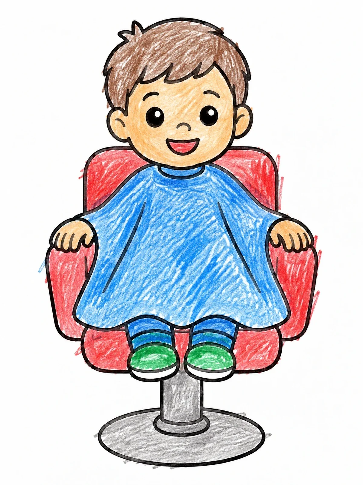 Colored example of the Boy Getting His First Haircut coloring page