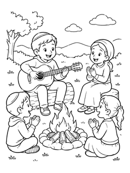 Free printable Children Singing Around Bonfire coloring page
