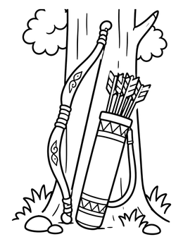 Free printable Wooden Bow And Quiver By Tree coloring page