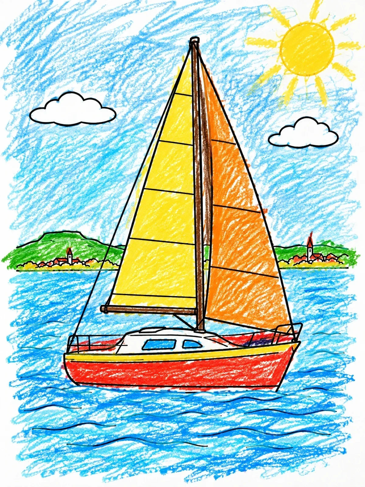 Colored example of the Sailboat On Lake Balaton coloring page