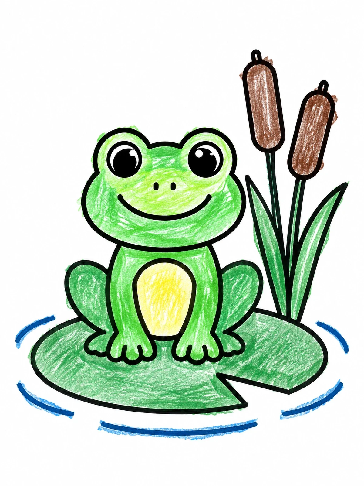 Colored example of the Cute Frog On A Lily Pad coloring page
