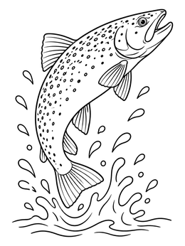 Free printable Leaping Freshwater Trout With Water Splash coloring page