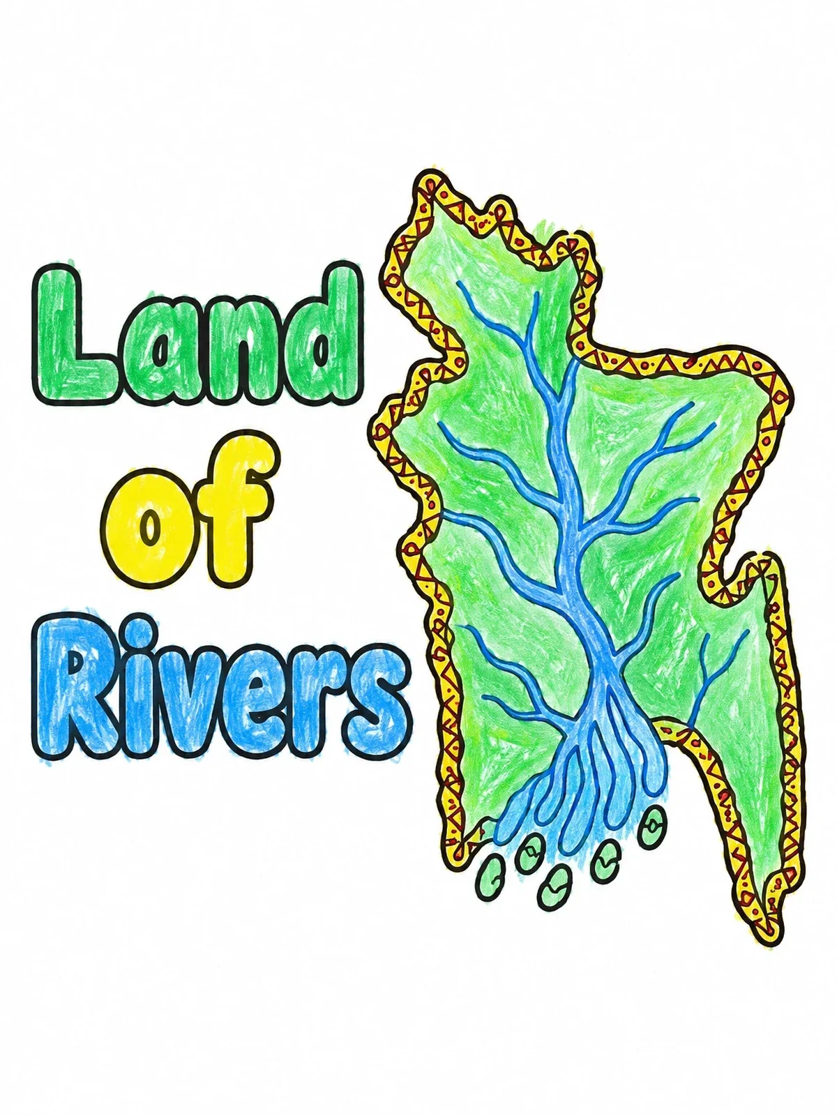 Colored example of the Land Of Rivers Bangladesh Map coloring page