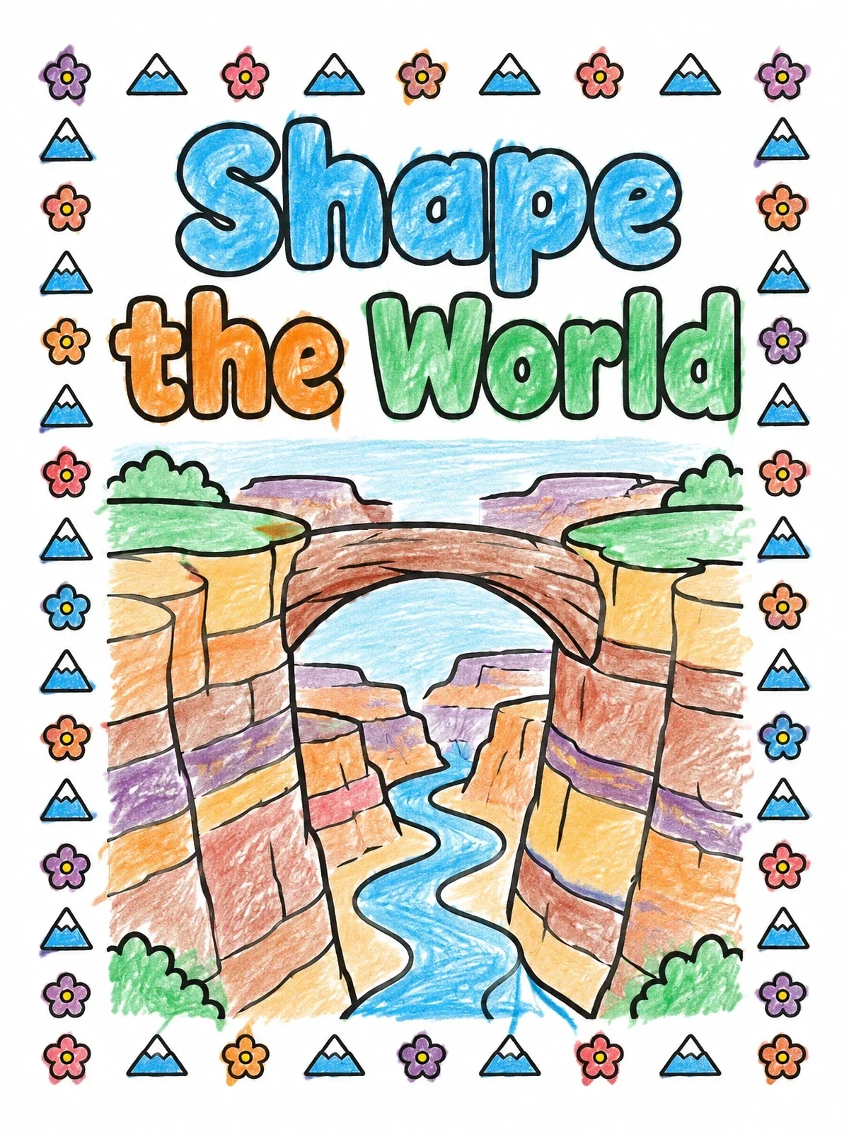 Colored example of the Shape The World Canyon Bridge coloring page