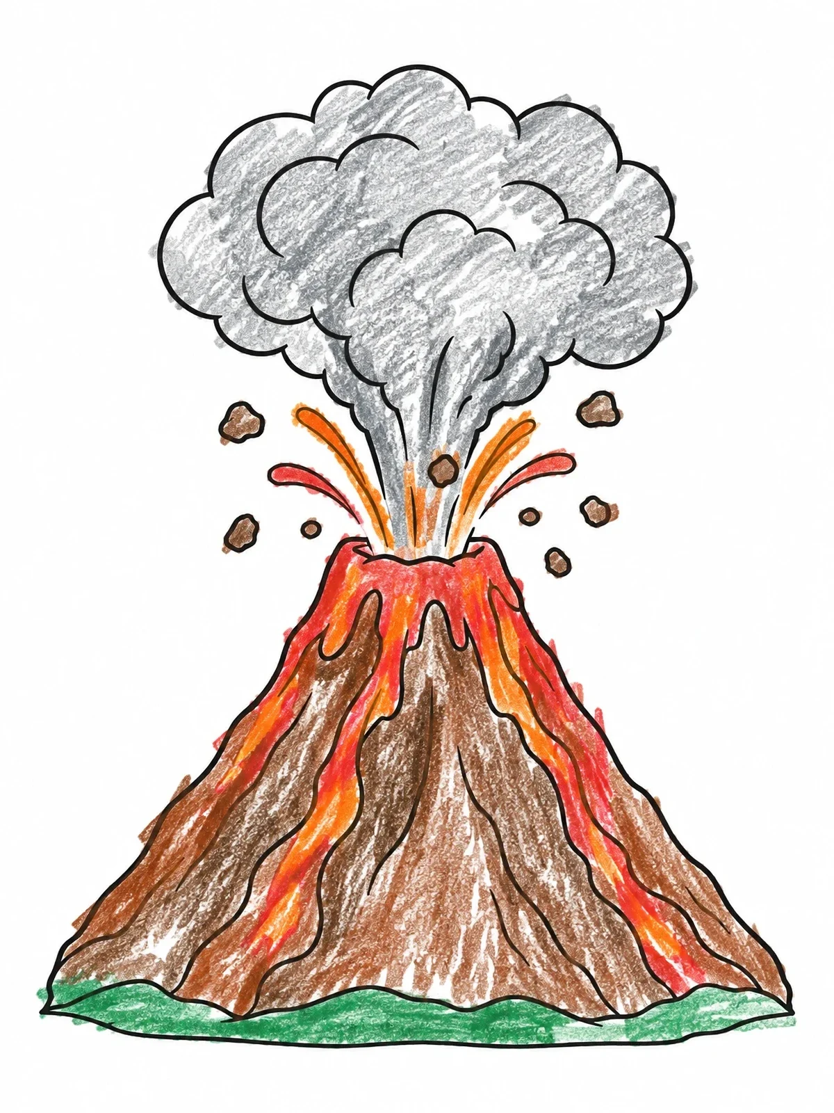 Colored example of the Erupting Volcano With Smoke Cloud coloring page
