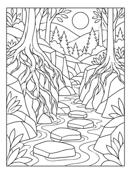 Free printable Forest Ravine With Stepping Stones coloring page