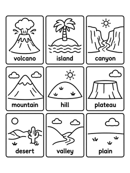 Free printable Landforms Educational Chart Grid coloring page