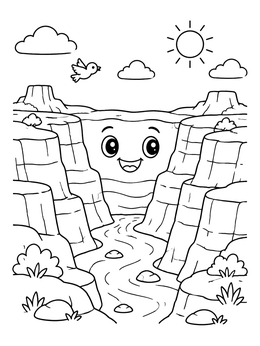 Free printable Happy Canyon With River coloring page