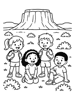 Free printable Happy Kids Visiting A Desert Mesa coloring page