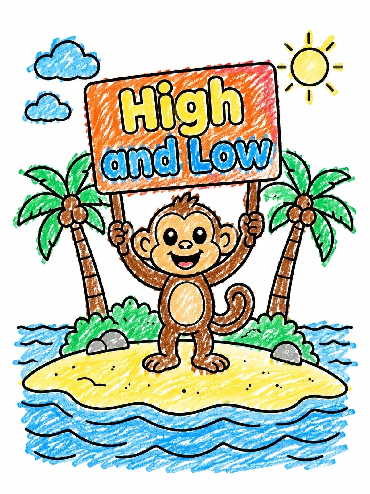 Colored example of the Cute Monkey On Tropical Island coloring page