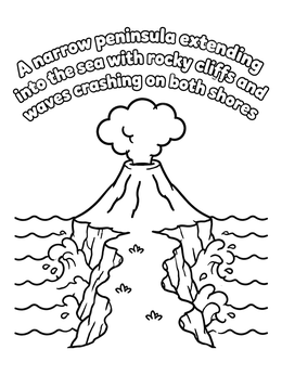 Free printable Smoking Volcano On Rocky Peninsula coloring page