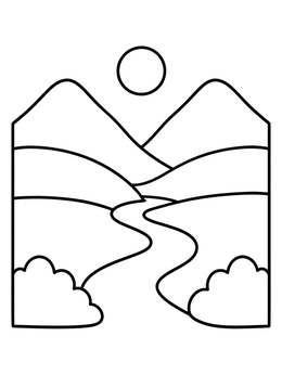 Free printable Sunny Valley With River coloring page